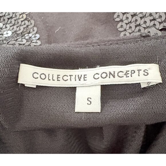 Black Sequin Blouson Dress With Sheer Sleeves By Collective Concepts S - Picture 5 of 5